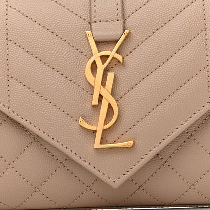 Saint Laurent Grain De Poudre Textured Mixed Matelasse Triquilt Small Monogram Satchel Dark Beige 8 of 10