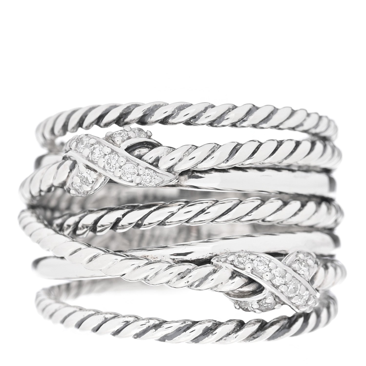 David Yurman Sterling Silver Diamond Double X Crossover Ring 53 6.25 1 of 4