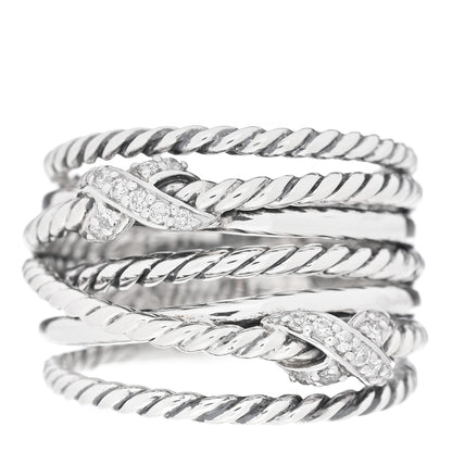 David Yurman Sterling Silver Diamond Double X Crossover Ring 53 6.25 1 of 4