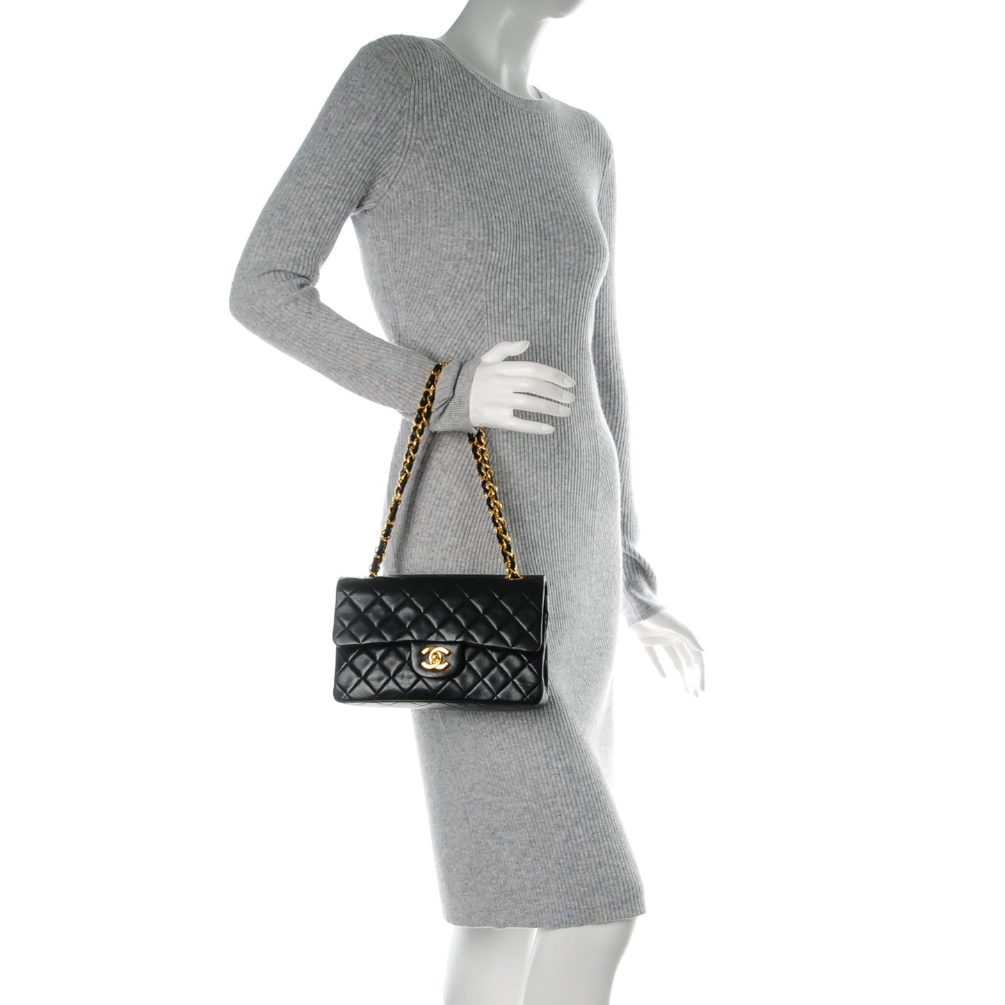 Lambskin Quilted Small Double Flap Black