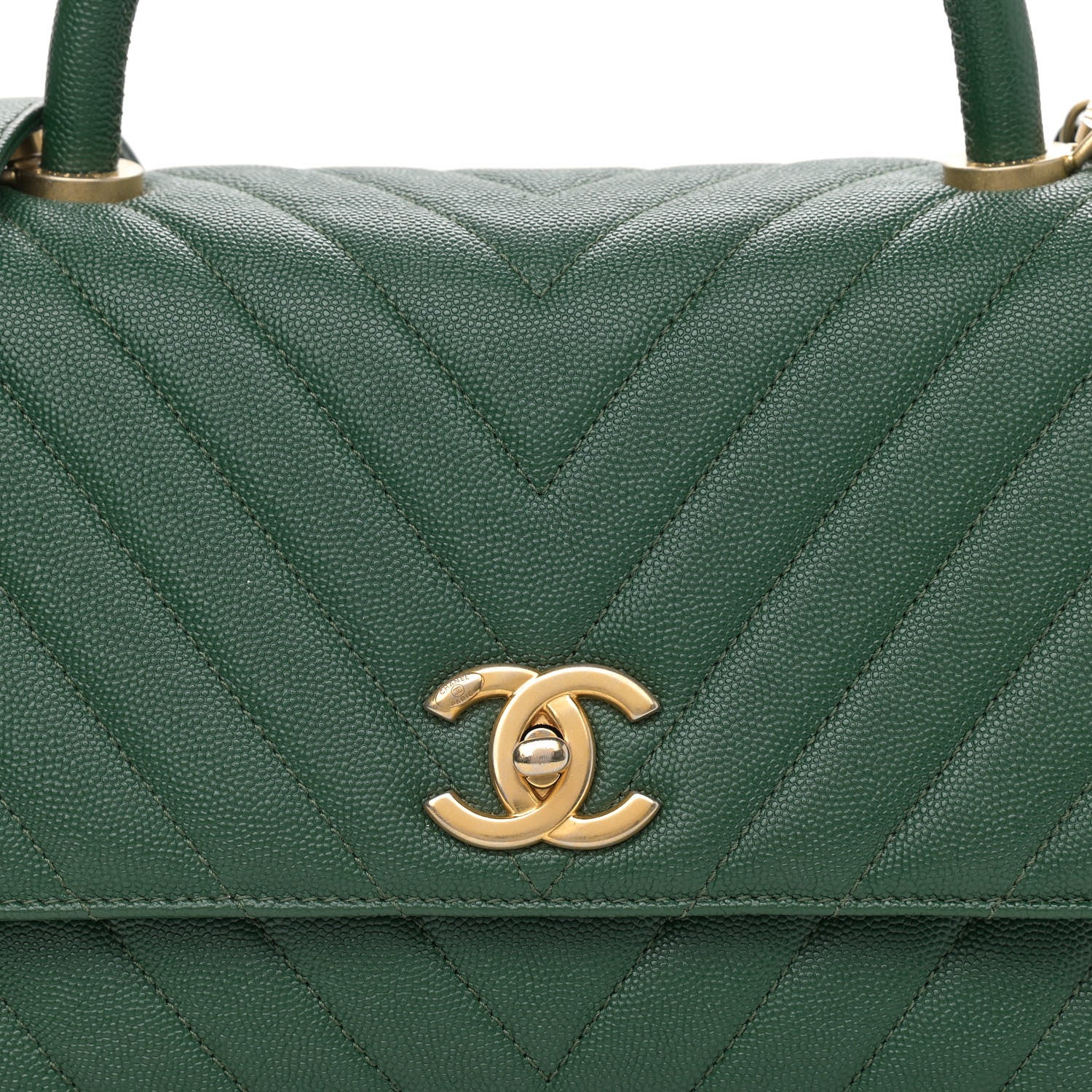 Chanel Caviar Chevron Quilted Small Coco Handle Flap Green 8 of 10