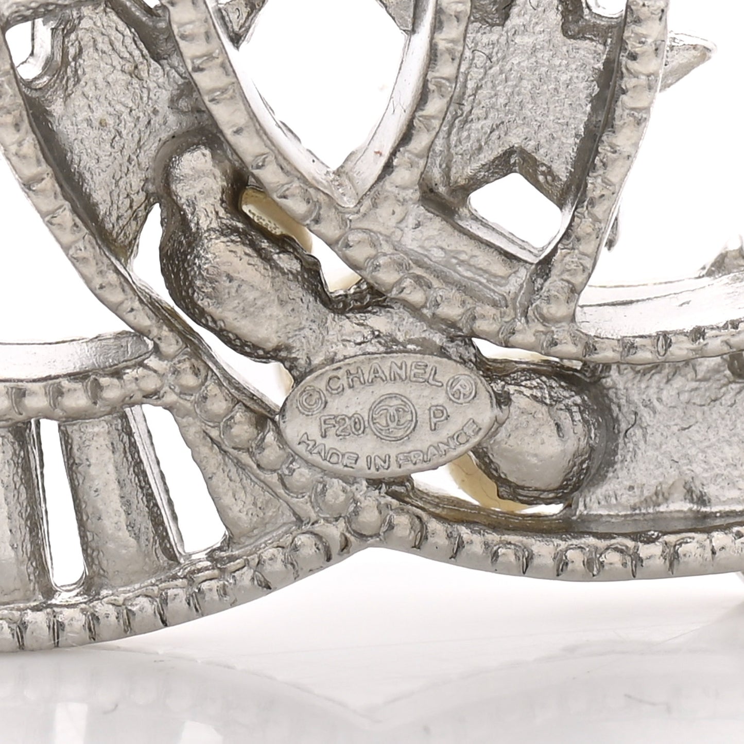 Crystal Pearl CC Star Coco Flapper Brooch Silver