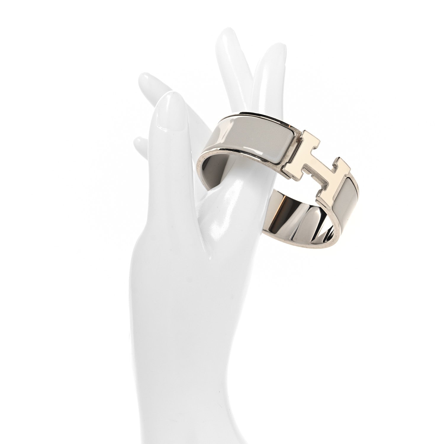 Hermes Enamel Wide Clic Clac H Bracelet GM Blanc Marron Glace 2 of 4