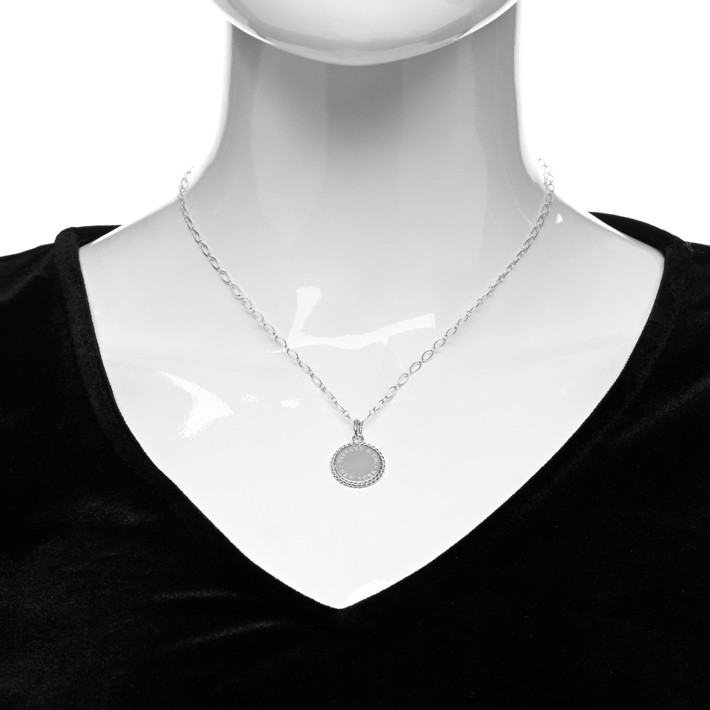 Sterling Silver Twist Round Charm Link Necklace