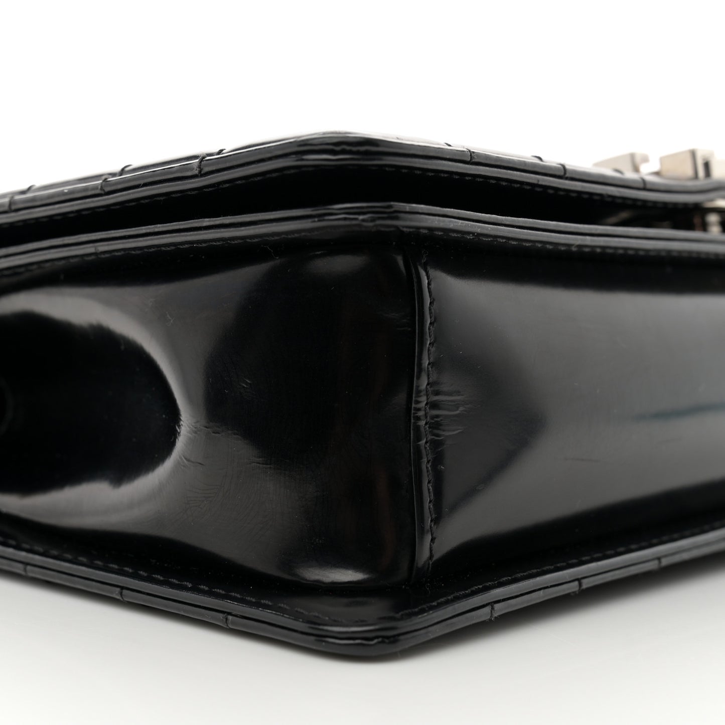 Glazed Calfskin Medium Boy Flap Black