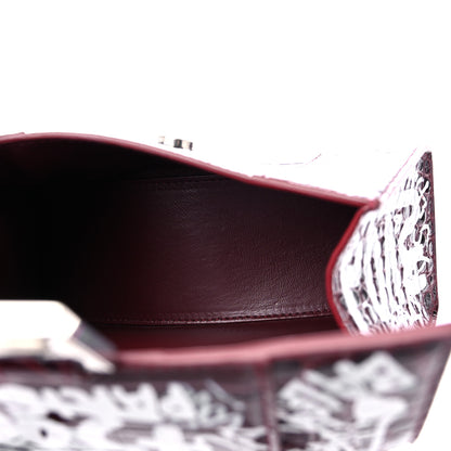 Balenciaga Calfskin Graffiti Crocodile Embossed Hourglass Top Handle Bag XS Dark Red White 5 of 10