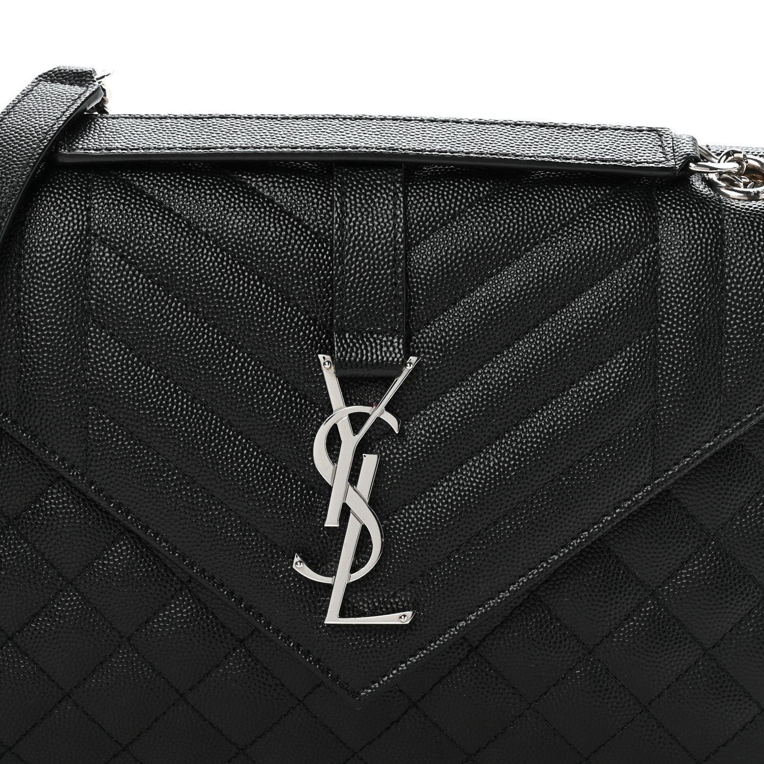 Saint Laurent Grain De Poudre Textured Mixed Matelasse Triquilt Medium Monogram Satchel Black 8 of 11