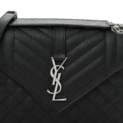 Saint Laurent Grain De Poudre Textured Mixed Matelasse Triquilt Medium Monogram Satchel Black 8 of 11