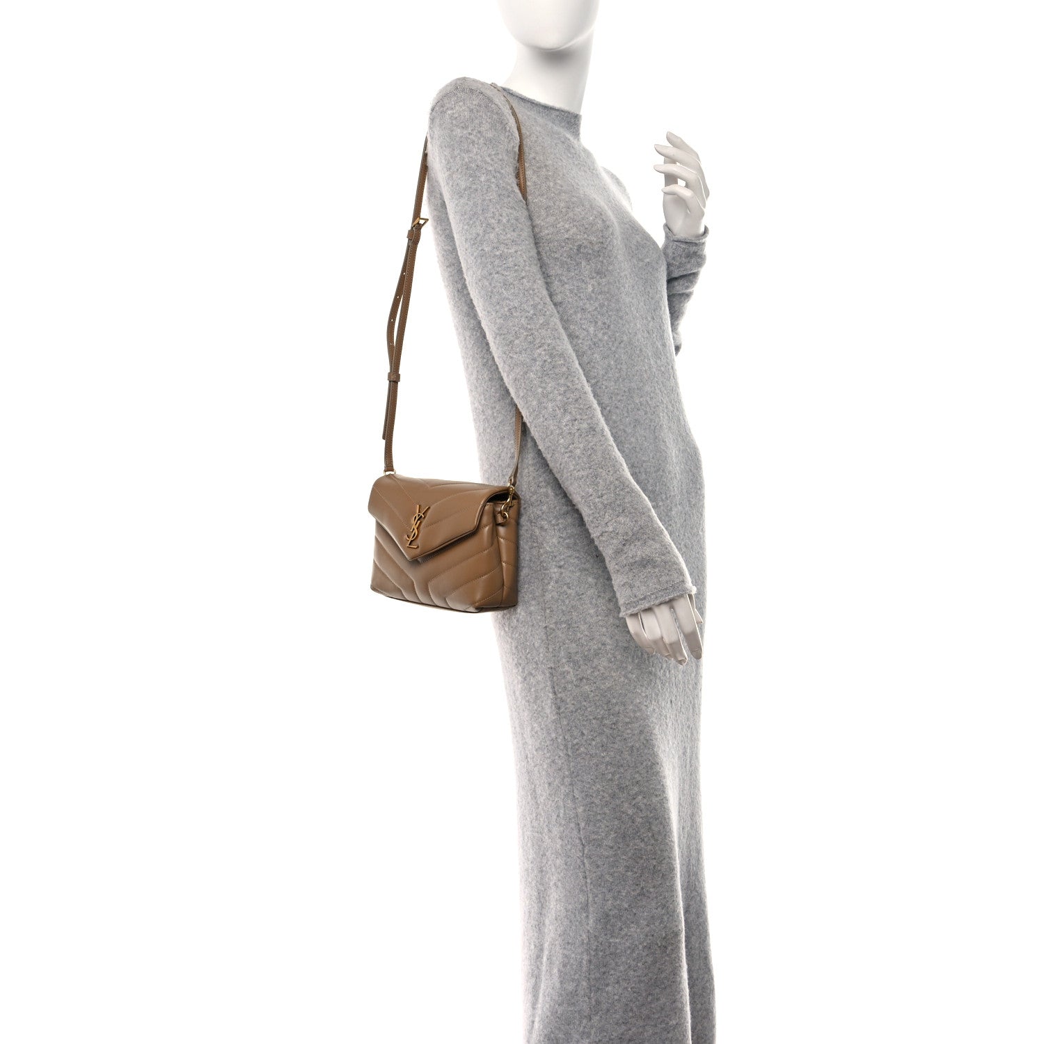 Saint Laurent Calfskin Y Quilted Monogram Toy Loulou Crossbody Bag Latte 2 of 10
