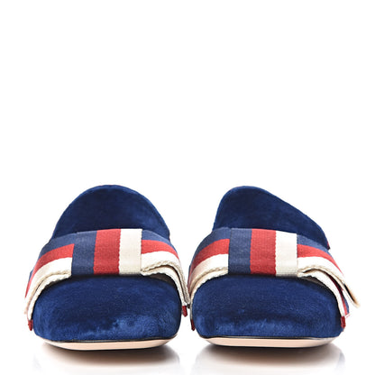 Gucci Velvet Crystal Sylvie Bow Mules 38.5 Blue 2 of 9