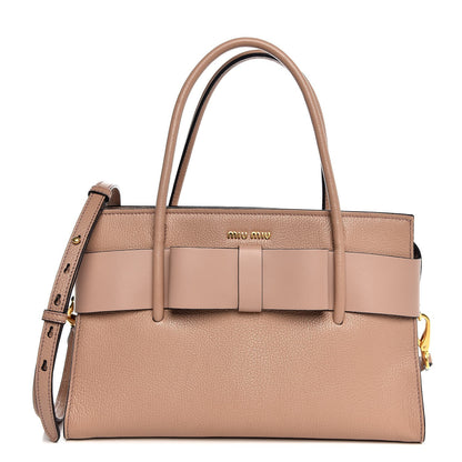 Miu Miu Goatskin Madras Fiocco Bow Top Handle Tote Cammeo 1 of 8