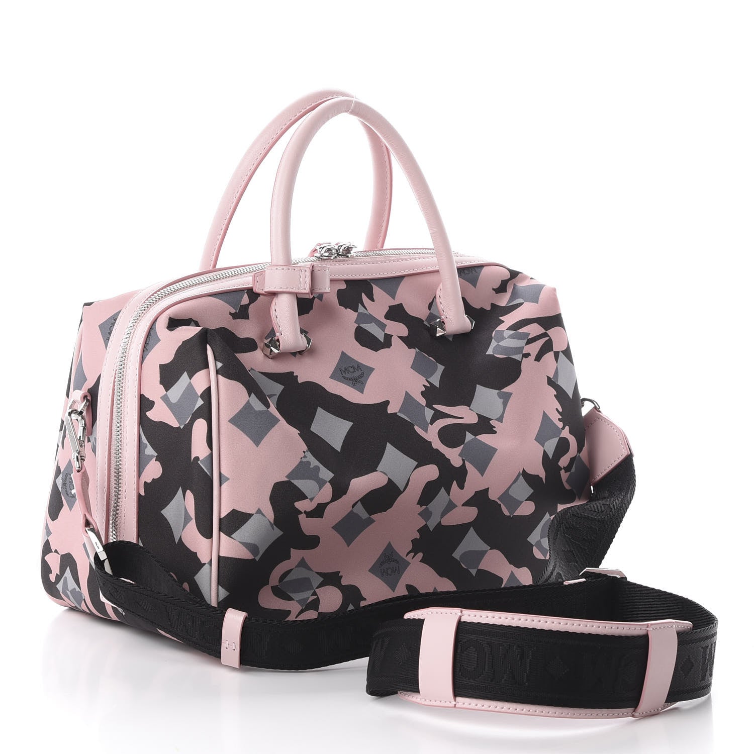 MCM Nylon Camo Top Handle Satchel Pink Blush 3 of 9