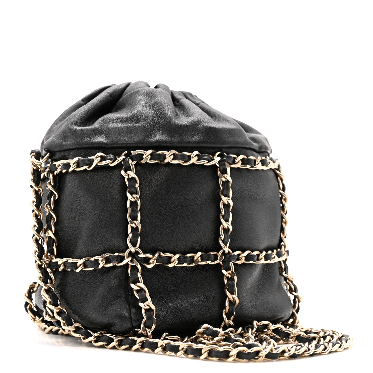 Chanel Lambskin Bucket Chain Drawstring Bag Black 3 of 13