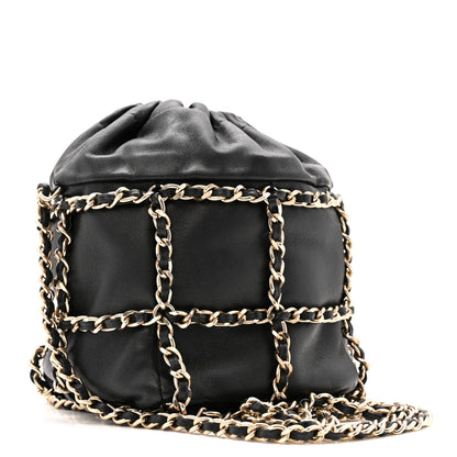 Chanel Lambskin Bucket Chain Drawstring Bag Black 3 of 13