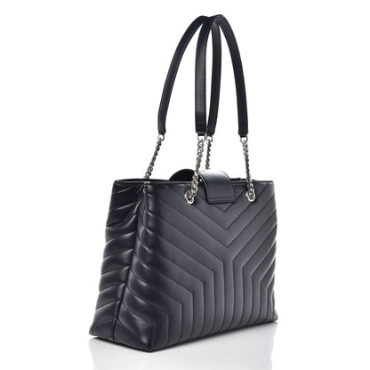 Saint Laurent Calfskin Y Quilted Monogram Large Loulou Shopper Deep Marine 3 of 7