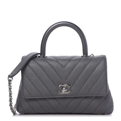 Chanel Caviar Chevron Quilted Mini Coco Handle Flap Dark Grey 1 of 10