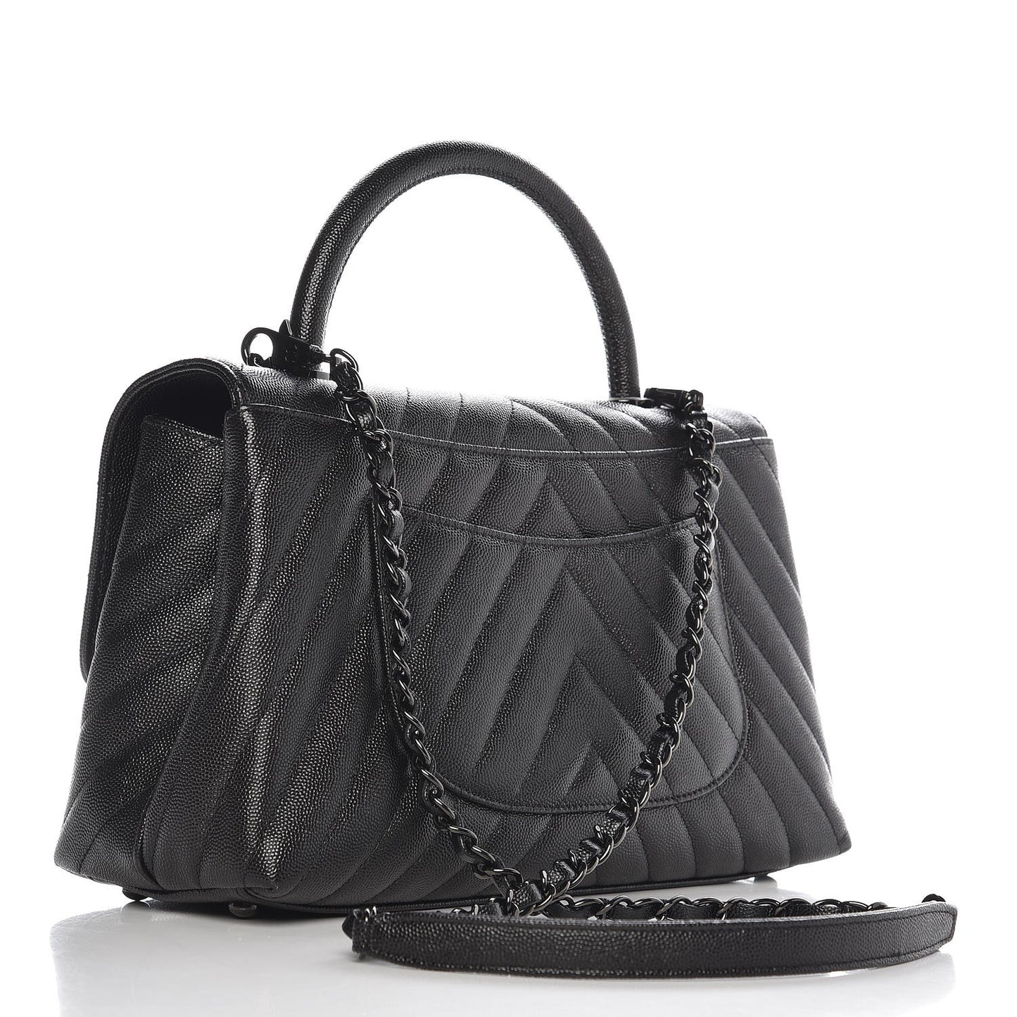Caviar Chevron Quilted Small Coco Handle Flap So Black