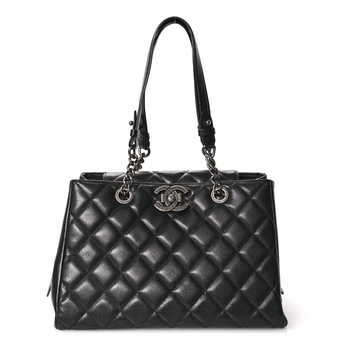 Metallic Goatskin Quilted Large City Rock Shopping Bag Black
