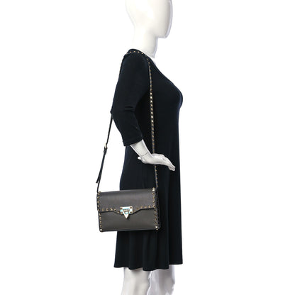 Valentino Garavani Pebbled Calfskin Medium Rockstud Flip Lock Crossbody Bag Navy 2 of 16