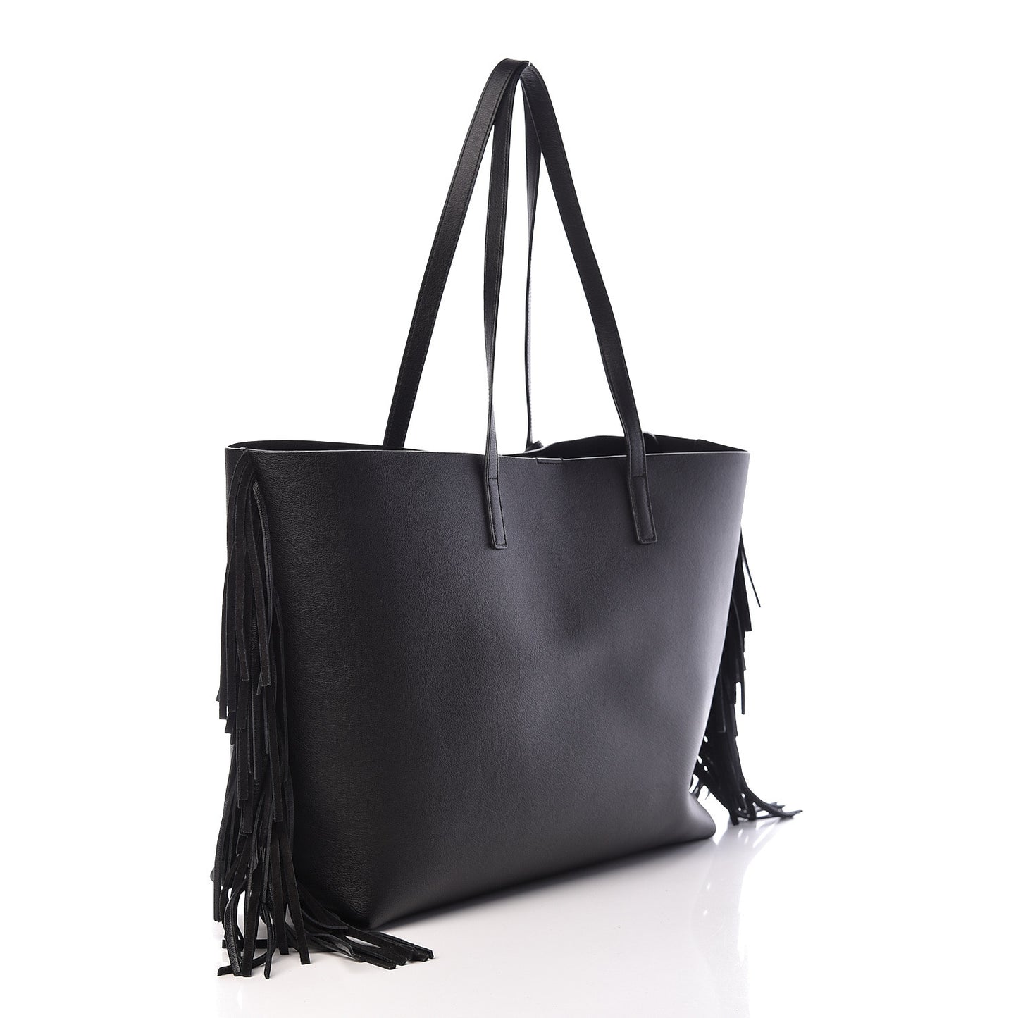 Calfskin Large Fringe Shopping Tote Black