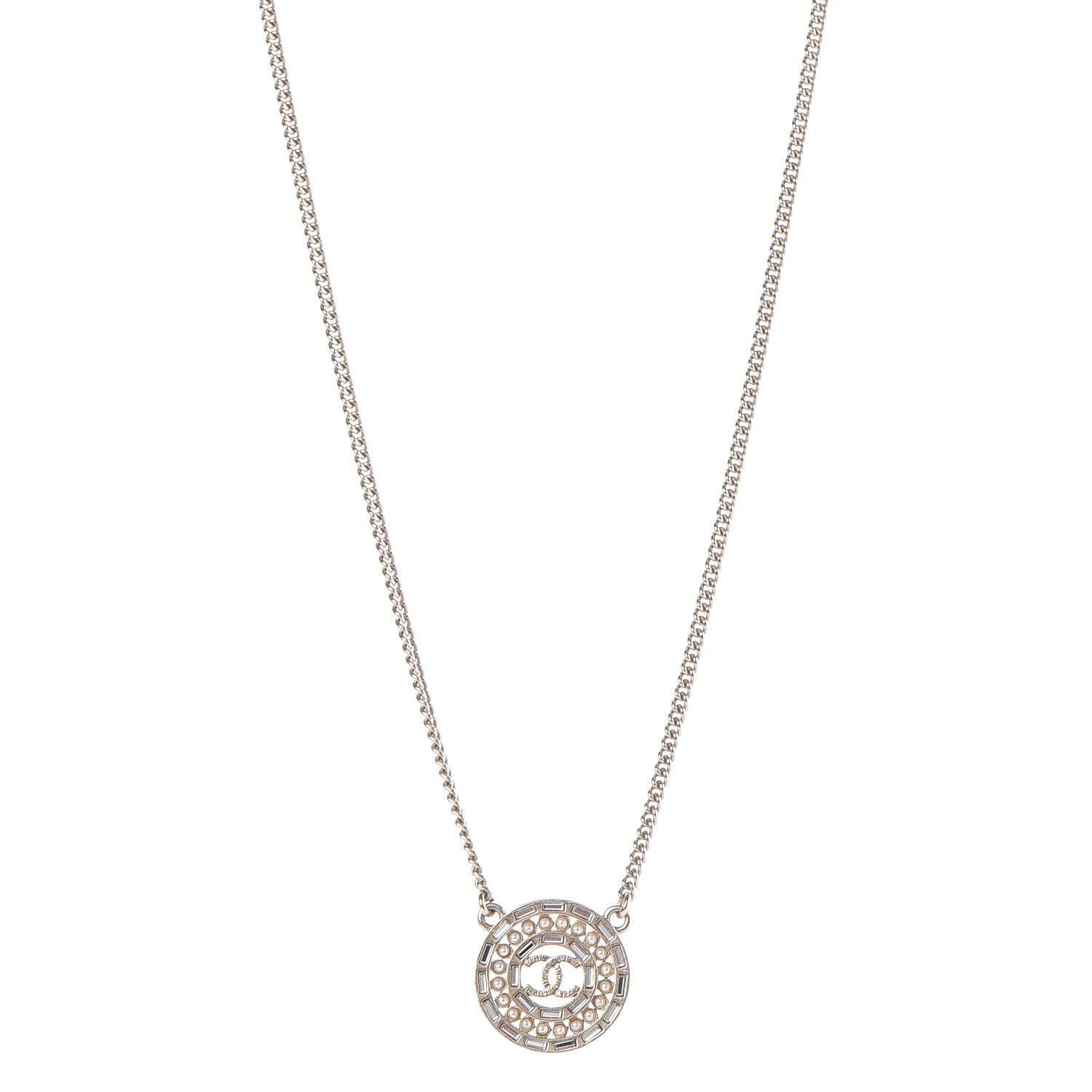 Chanel Crystal Pearl CC Medallion Necklace Gold 1 of 6