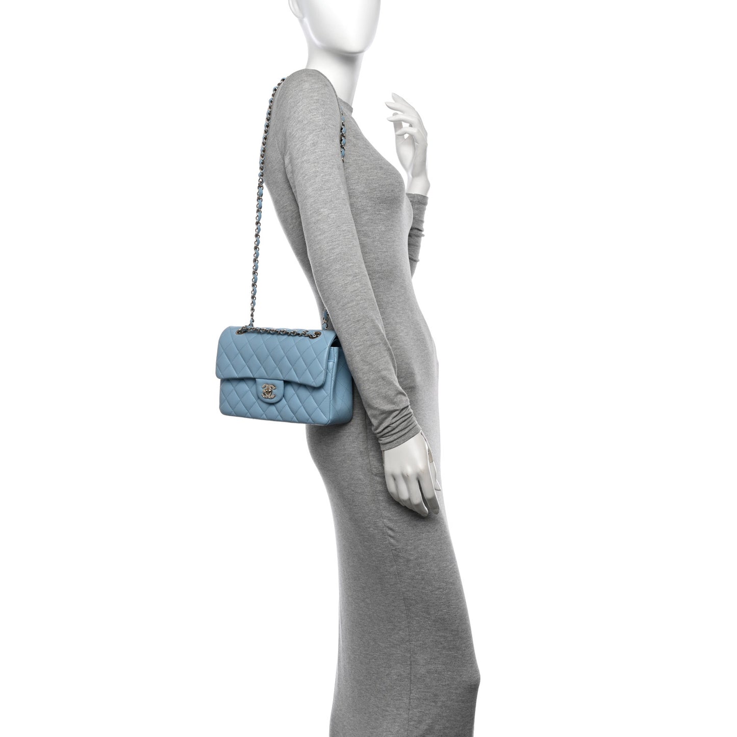 Caviar Quilted Small Double Flap Light Blue