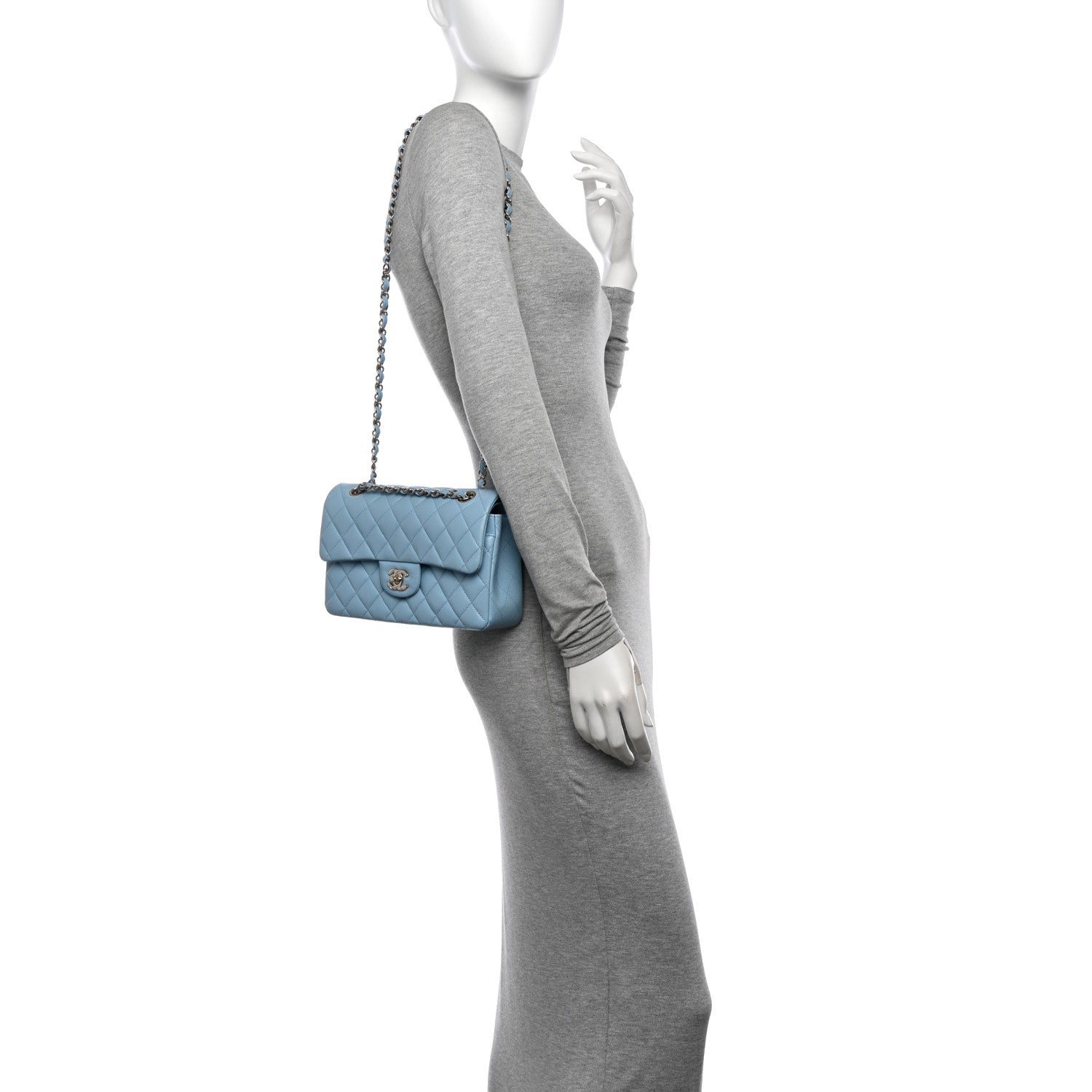 Chanel Caviar Quilted Small Double Flap Light Blue 2 of 14