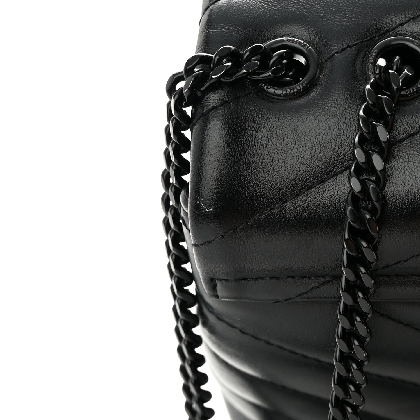 Calfskin Y Quilted Monogram Monochrome Small Loulou Chain Satchel Black