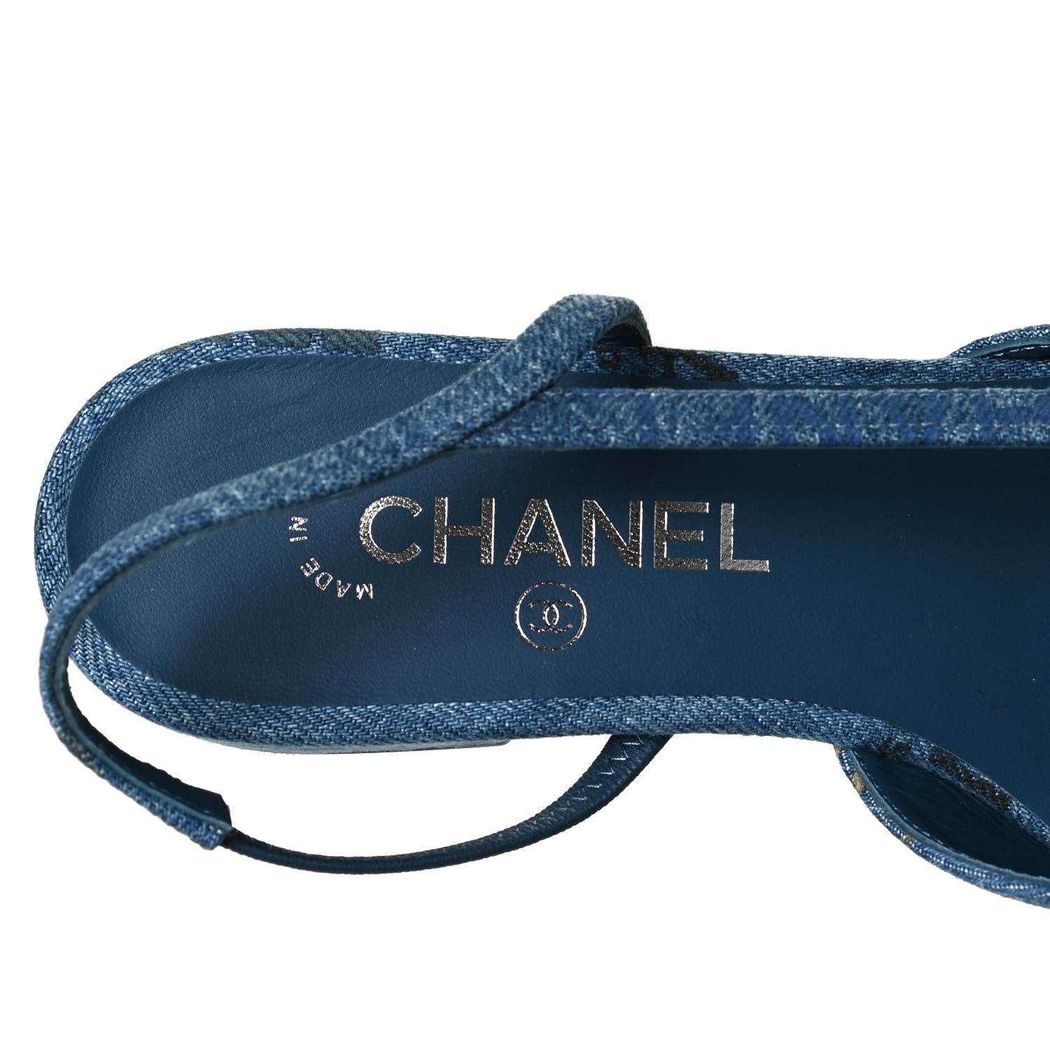 Chanel Denim Cap Toe CC Slingback Flats 38 Light Blue Multicolor 9 of 10