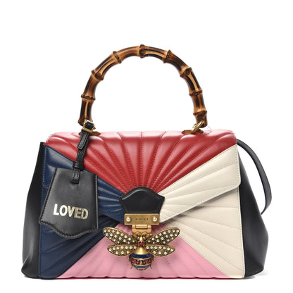 Gucci Calfskin Bamboo Trapuntata Queen Margaret Top Handle Bag Blue Agata Hibiscus Red Mystic White Sugar Pink 1 of 12