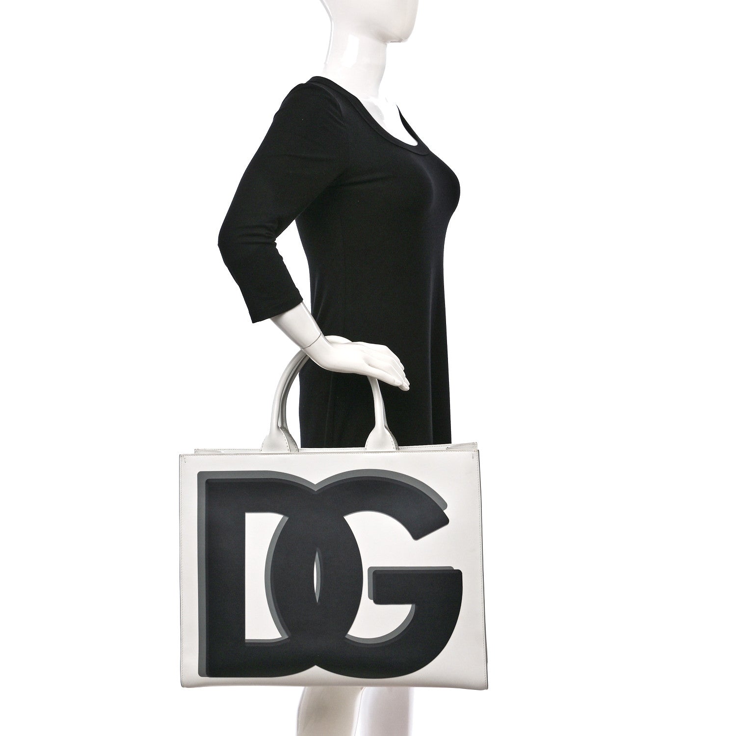 Dolce & Gabbana Calfskin Medium DG Daily Shopper Tote Black White 2 of 8