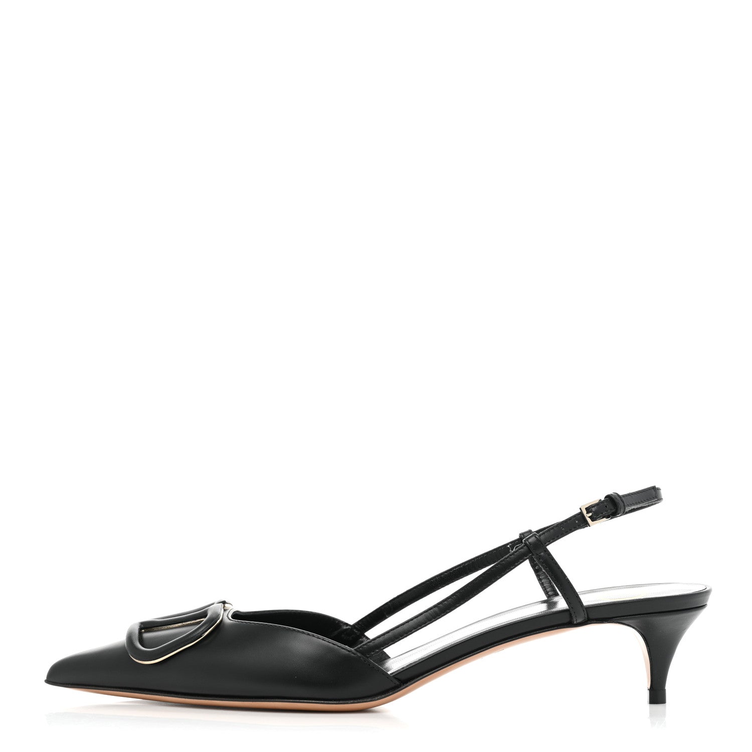 Valentino Garavani Calfskin Tonal Vlogo Slingback Pumps 38.5 Black 1 of 8