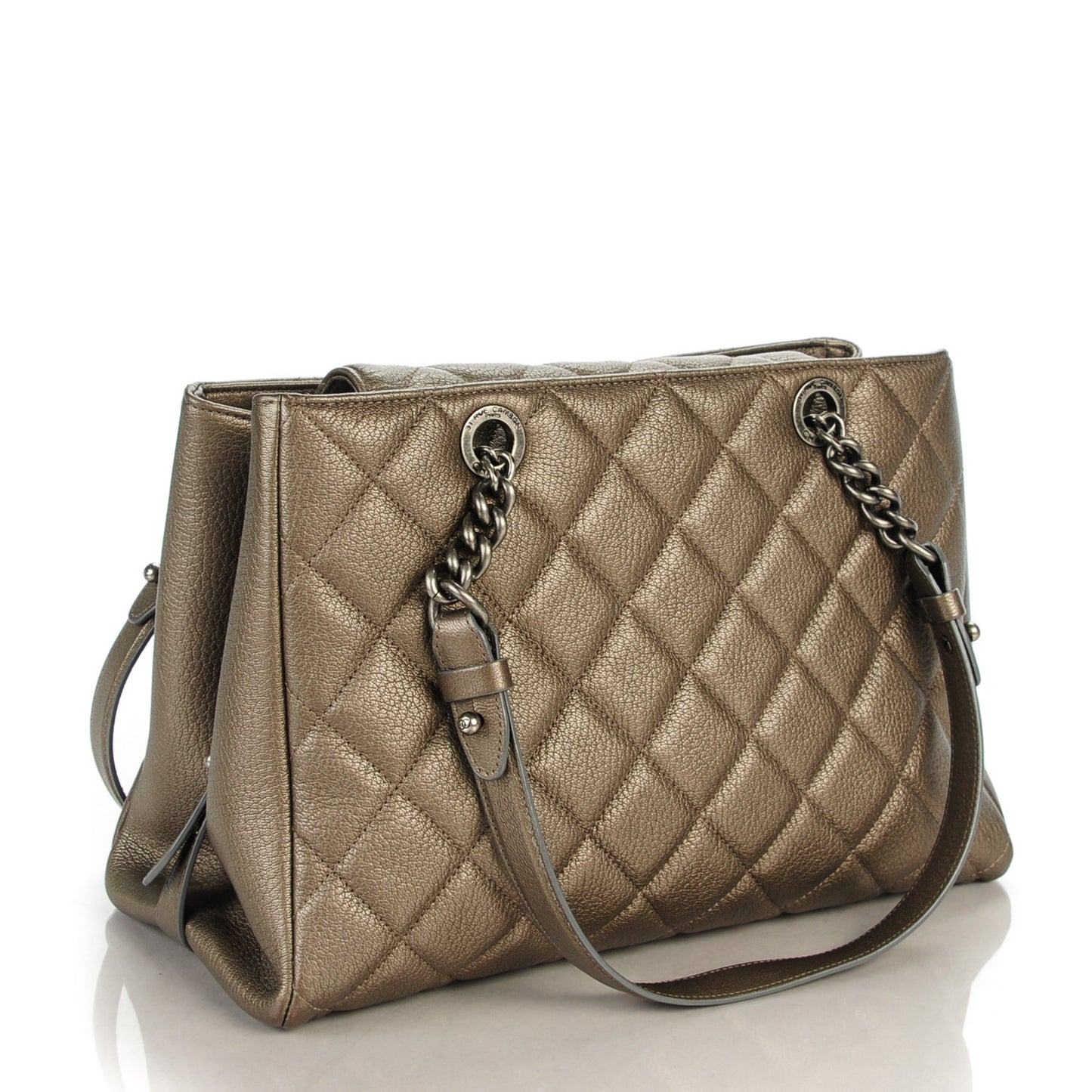 Metallic Goatskin Quilted Large City Rock Shopping Bag Silver