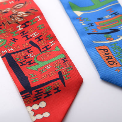 Hermes Silk 1001 H Twilly Scarf Rouge Bleu Vert 5 of 5