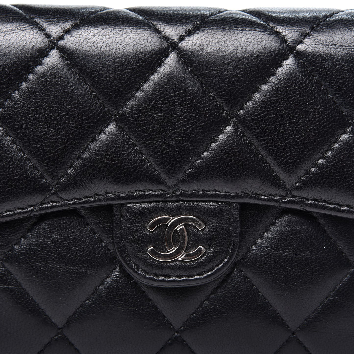 Lambskin Quilted Compact Flap Wallet Black