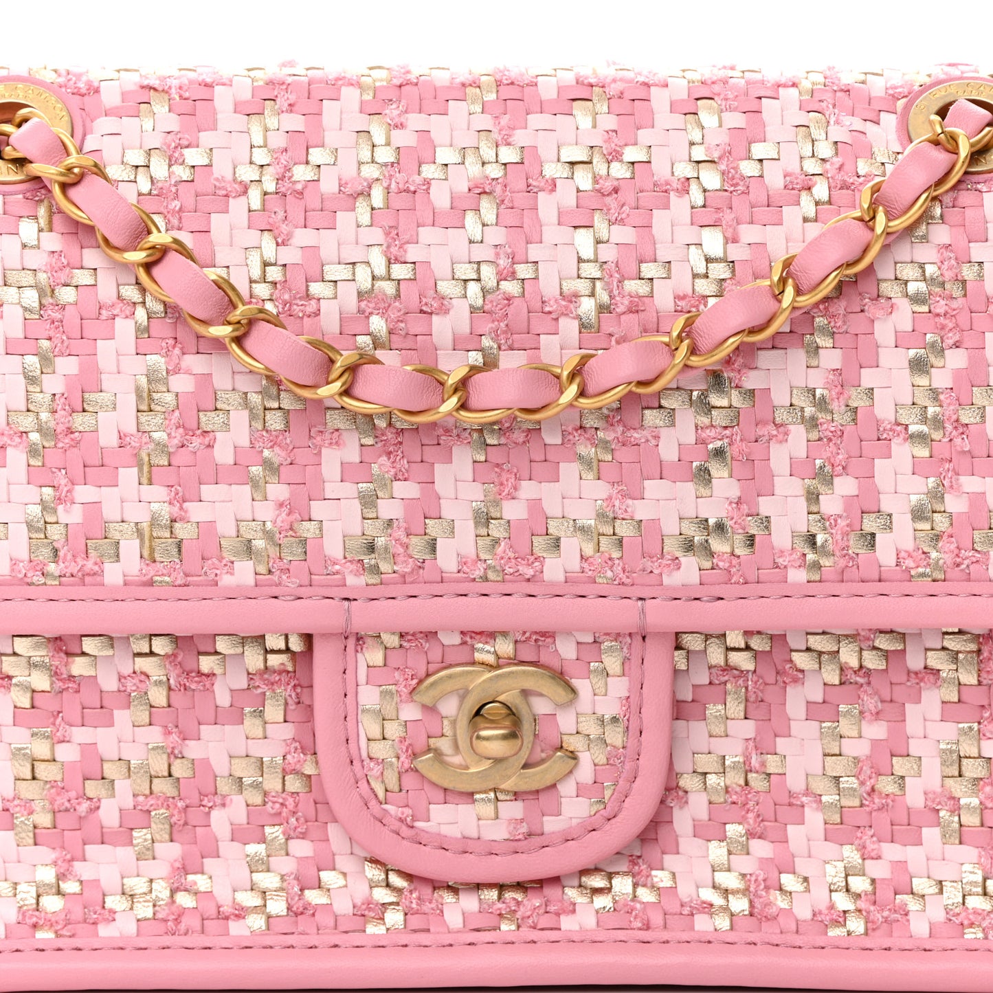 Metallic Lambskin Viscose Woven Flap Pink Gold