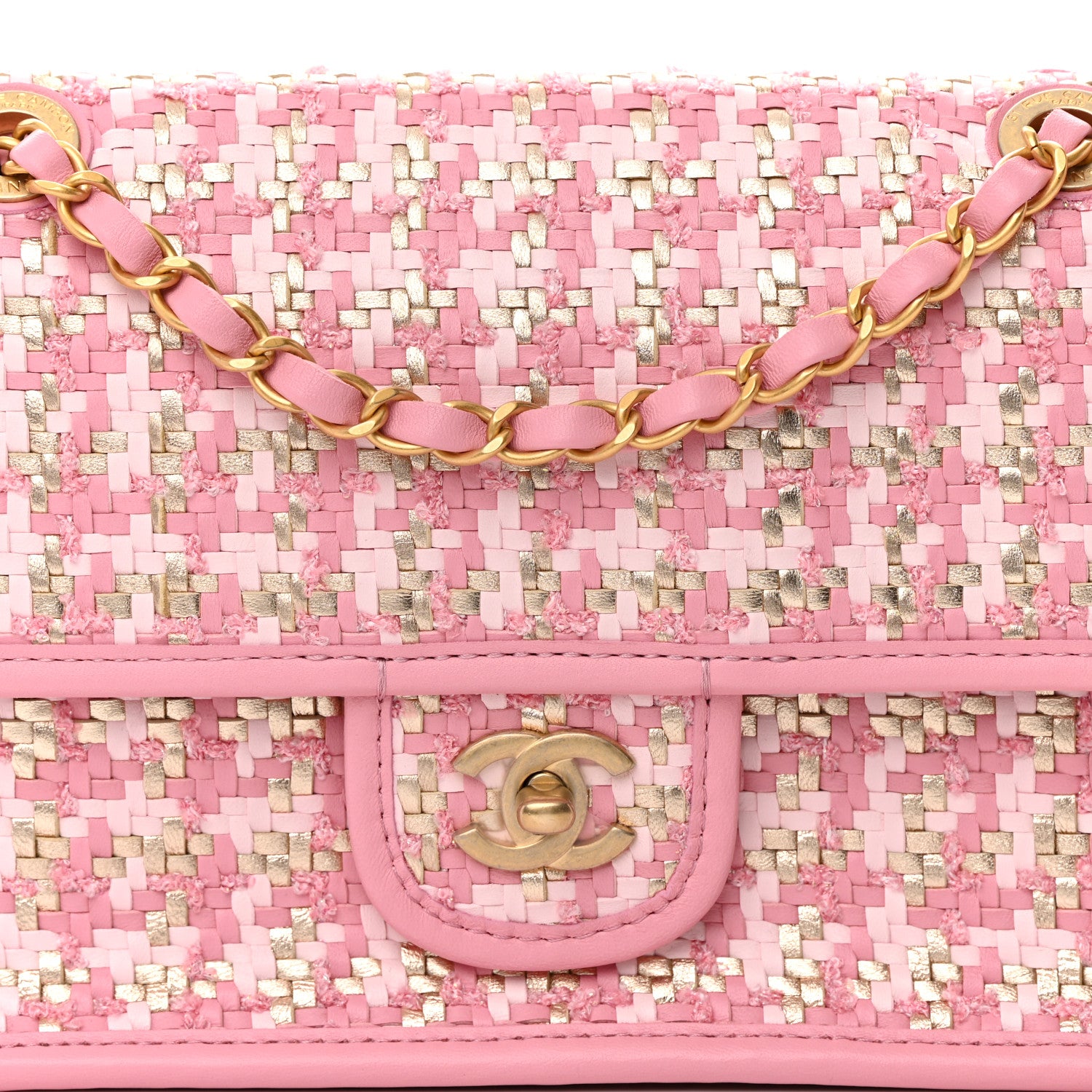 Chanel Metallic Lambskin Viscose Woven Flap Pink Gold 8 of 13