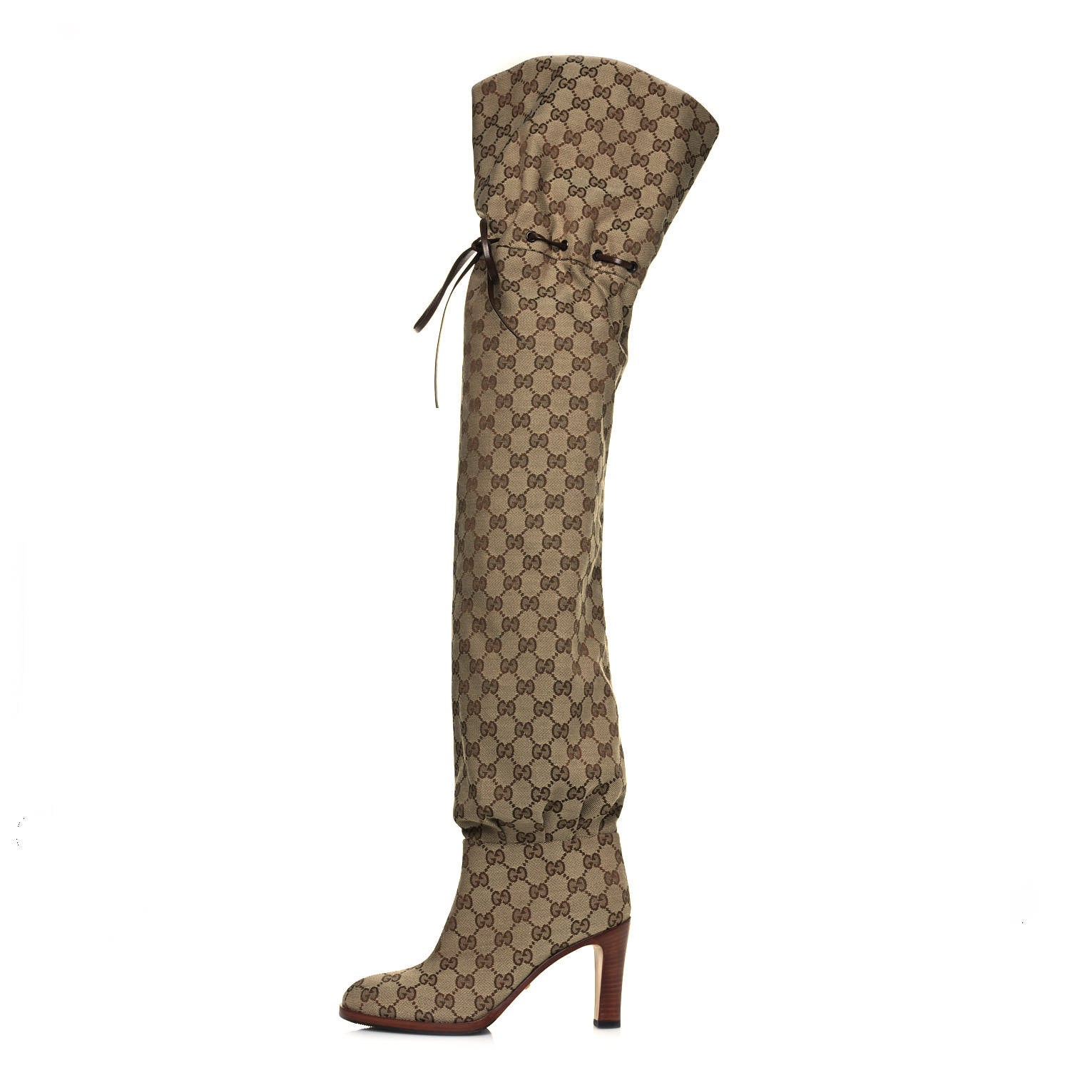Gucci Monogram Over The Knee Boots 36 Beige Ebony 1 of 6