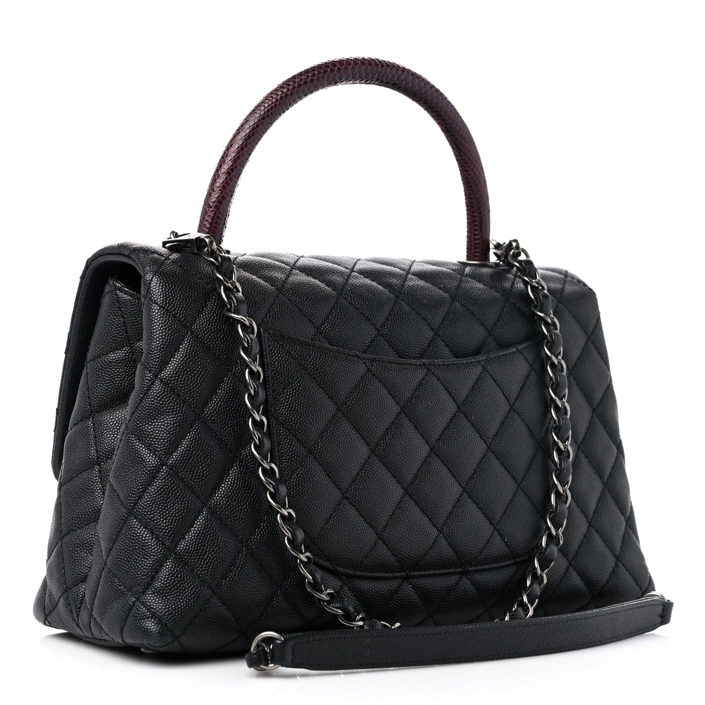 Caviar Lizard Embossed Quilted Small Coco Handle Flap Black
