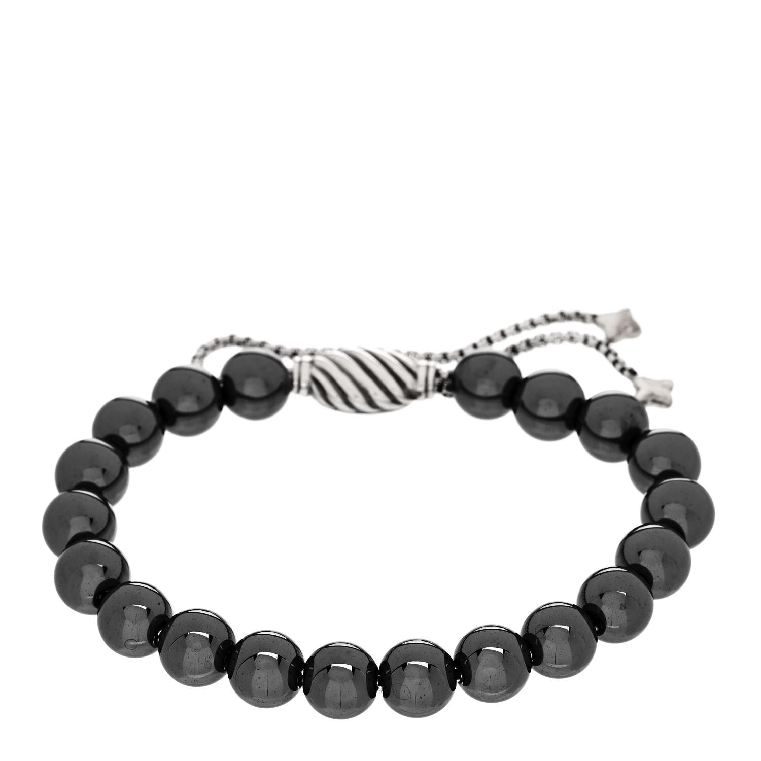 David Yurman Sterling Silver Hematite 8mm Spiritual Beads Adjustable Bracelet 1 of 3