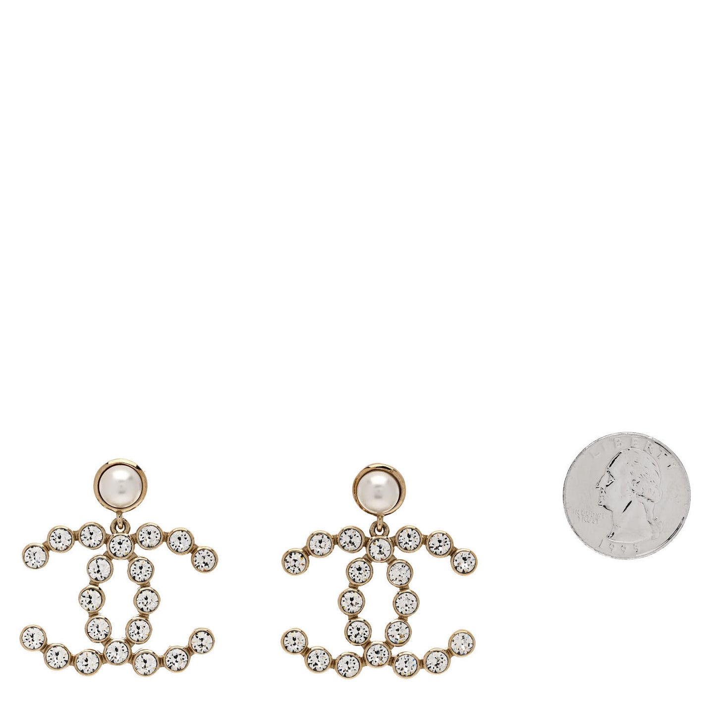 Crystal Pearl Large CC Drop Earrings Gold