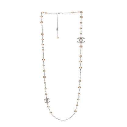 Chanel Pearl Baguette Crystal CC Long Necklace Silver 3 of 6