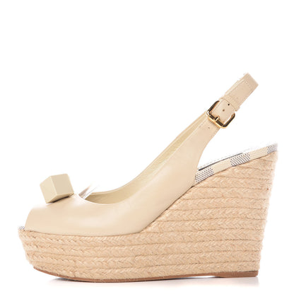 Louis Vuitton Calfskin Damier Azur Espadrille Wedge Sandals 39.5 1 of 14