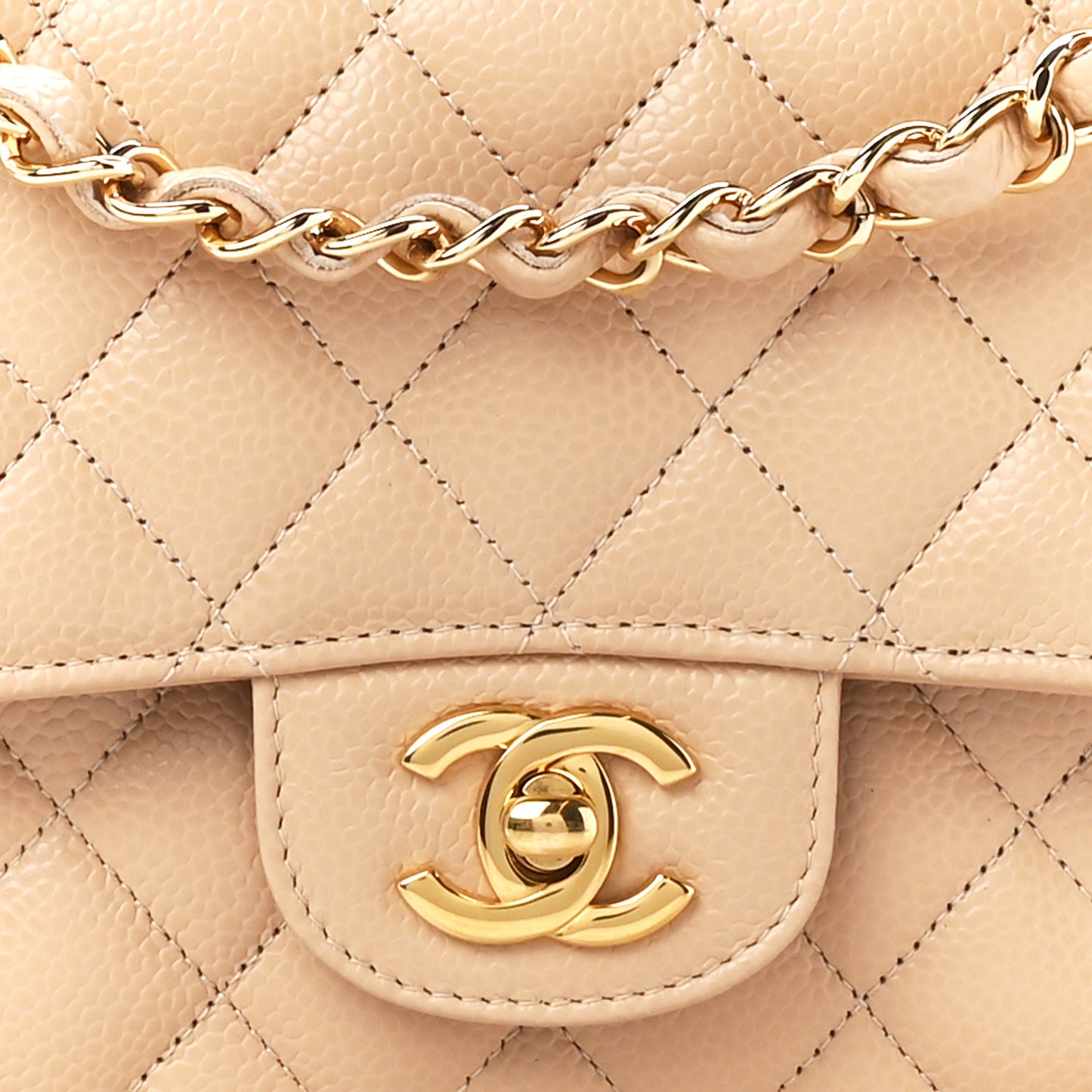 Caviar Quilted Medium Double Flap Beige