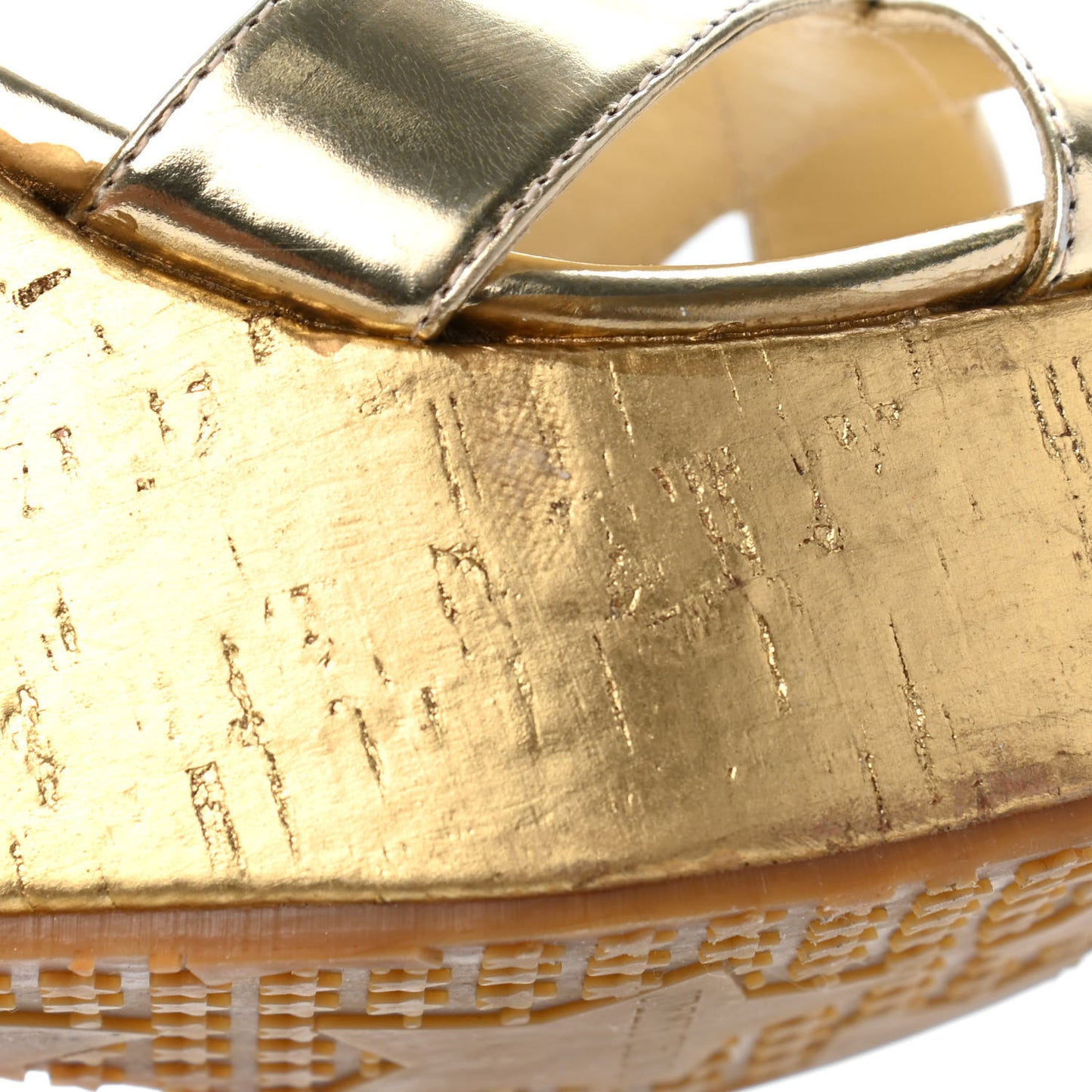 Metallic Calfskin Cork Papyrus Wedge Sandal 38 Gold