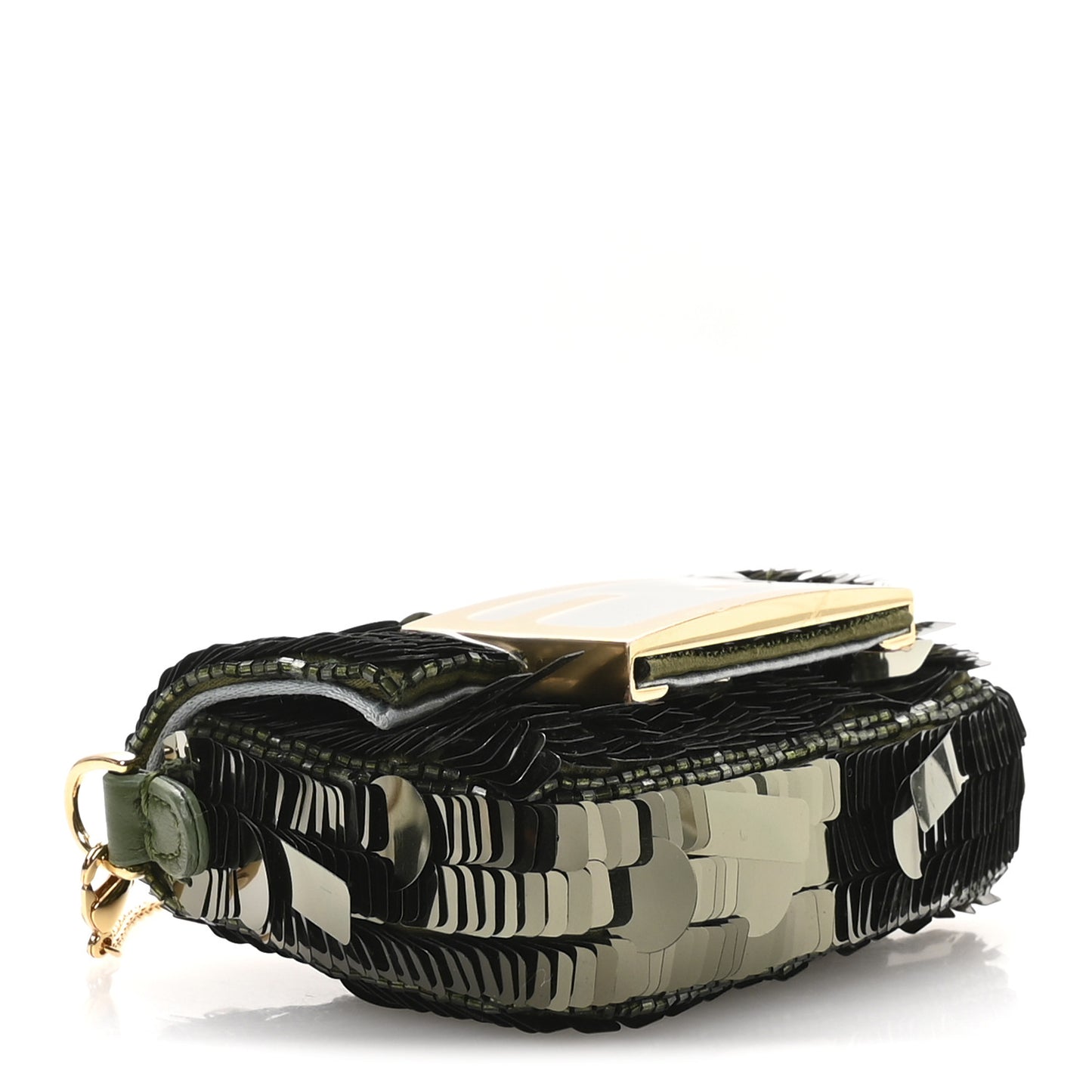 Sequin Paillettes Shiny Nappa Sex and the City Nano Maxi Buckle Baguette Charm Avocado