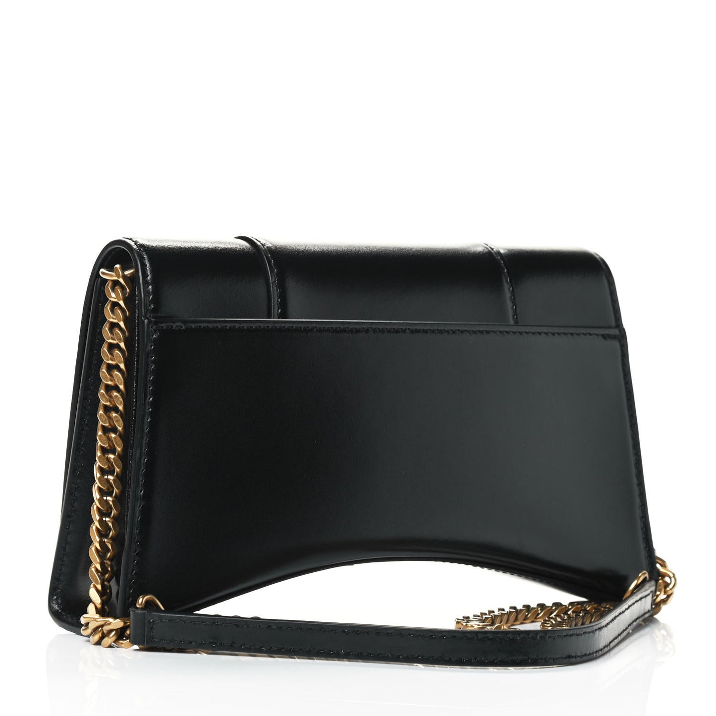 Shiny Box Calfskin Small Hourglass Evening Chain Bag Black