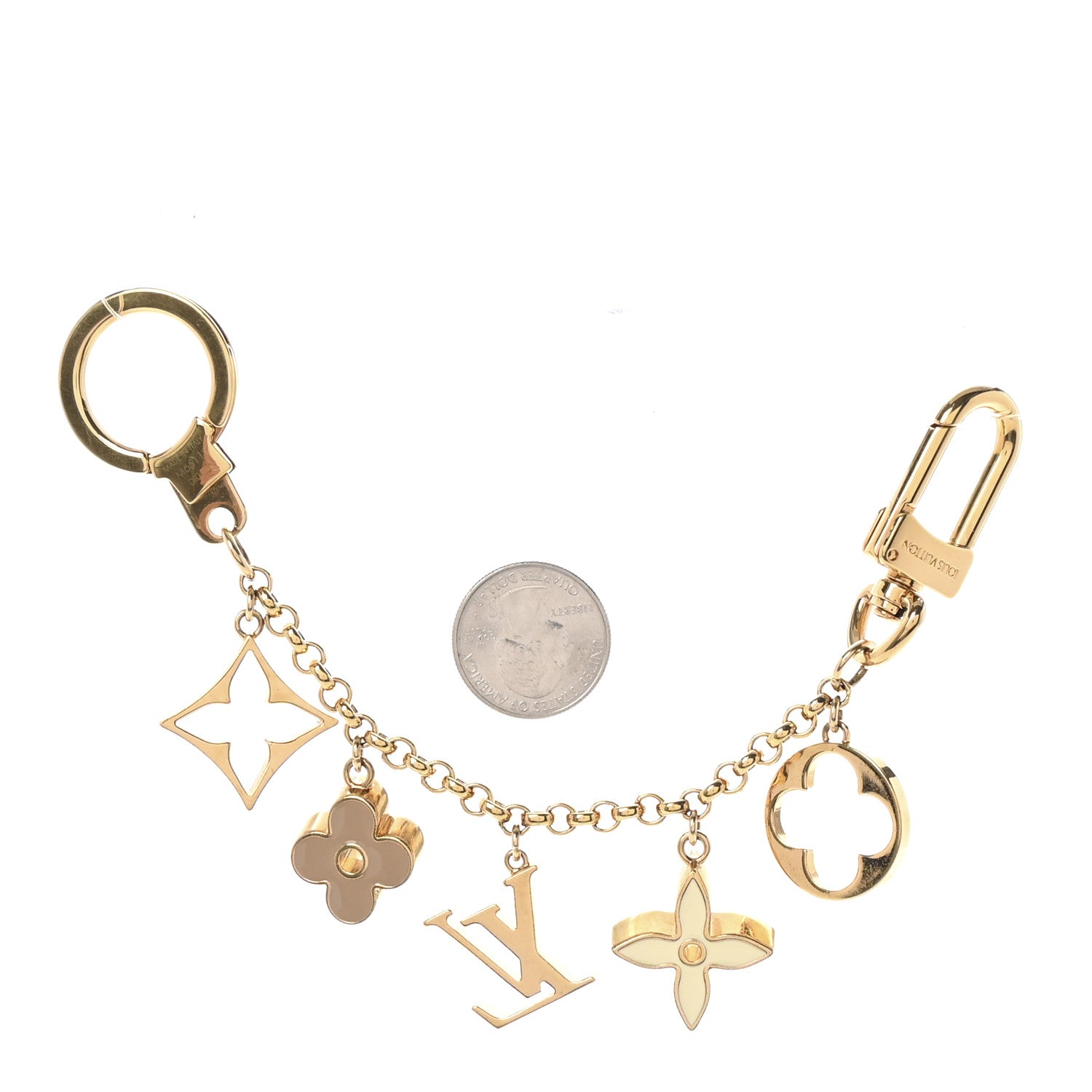 Louis Vuitton Brass Enamel Fleur De Monogram Bag Charm Chain Gold 2 of 4