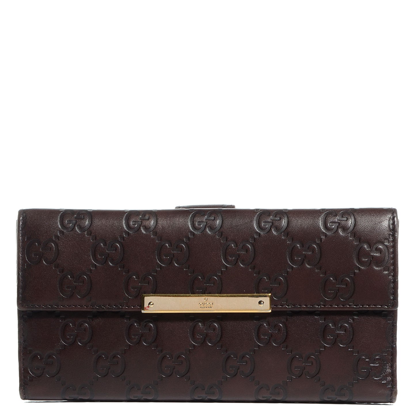 Guccissima Margaux Calfskin Metal Bar Continental Flap Wallet Chocolate