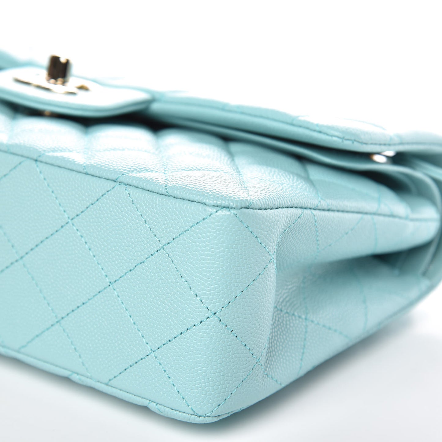 Caviar Quilted Small Double Flap Light Blue
